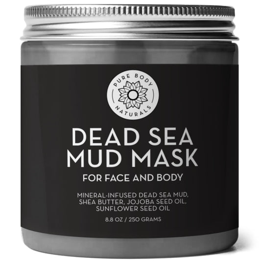 Pure Body Naturals Dead Sea Mud Mask for Face & Body – Acne, Blackheads, Oily Skin, Pores, Clay & Charcoal – 8.8 oz