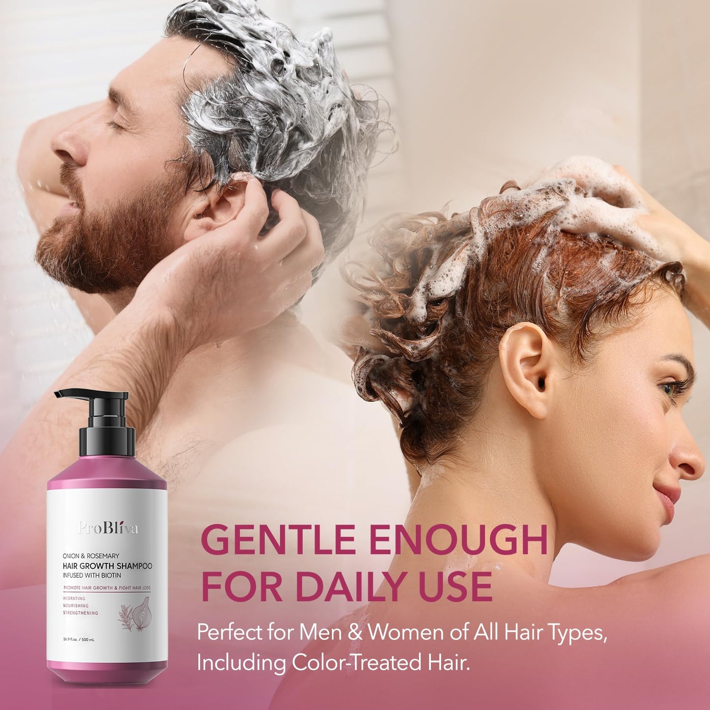 Onion & Rosemary Hair Growth Shampoo with Biotin – Strengthens Roots, Reduces Hair Loss & Thinning, Promotes Thicker, Healthier Hair (16.9 Fl Oz)