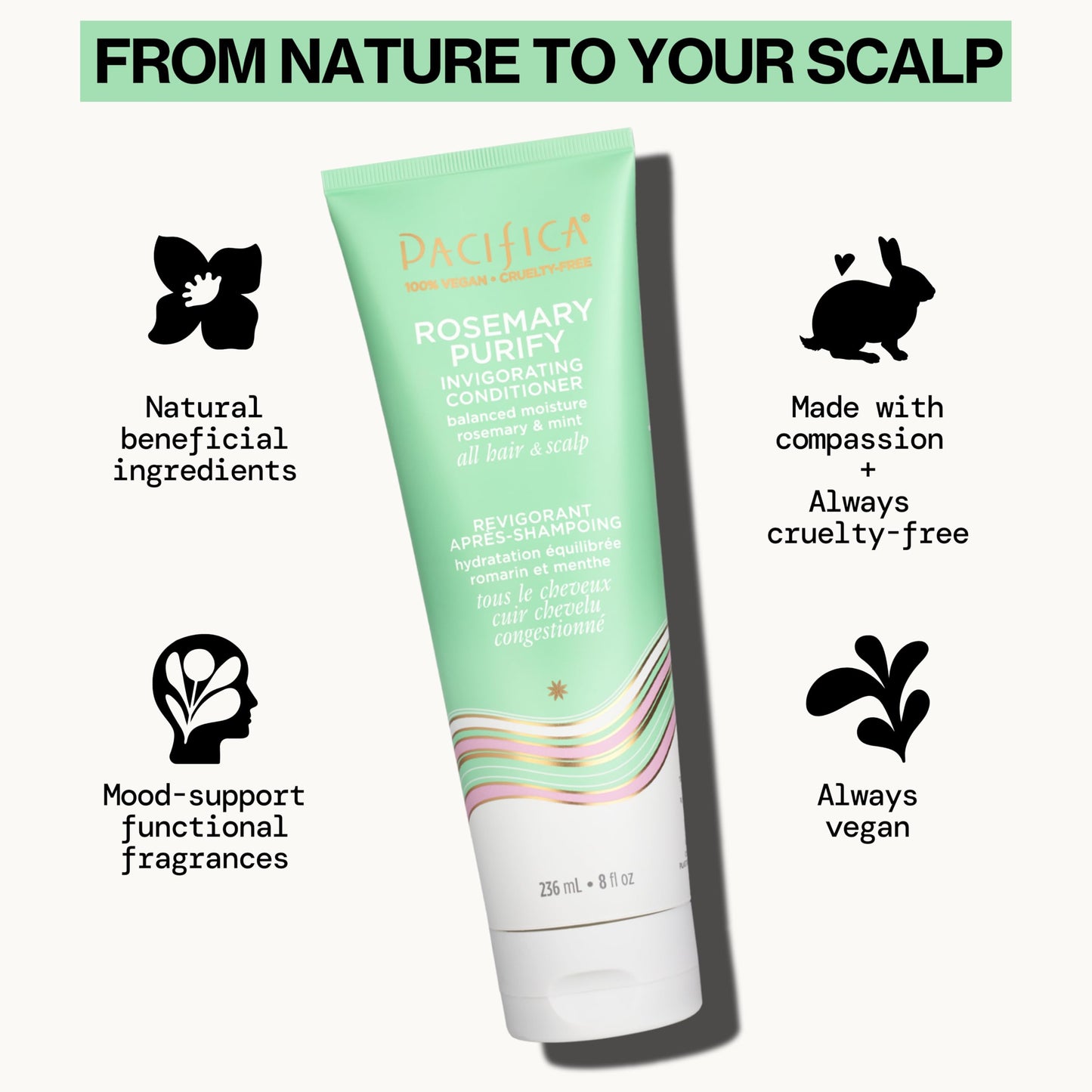 Pacifica Rosemary Purify Shampoo & Conditioner Set – Invigorating Mint Formula for Clarifying & Detox, Sulfate-Free, Vegan, 12oz & 8oz (2 Pc)