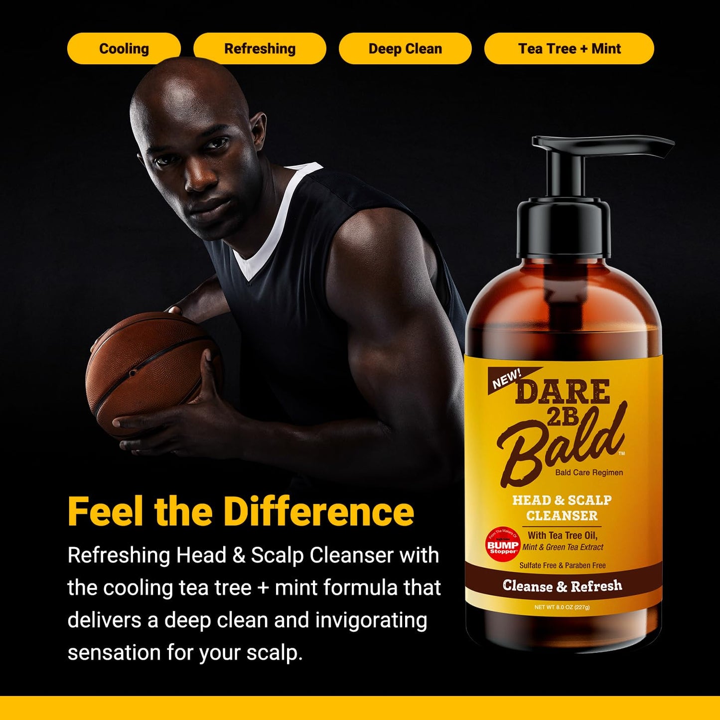 high time Dare 2B Bald Head & Scalp Cleanser | Bald Head Moisturizer for Men | Bald Head Care Regimen | with Tea Tree Oil, Mint & Green Tea Extract - 8 FL OZ