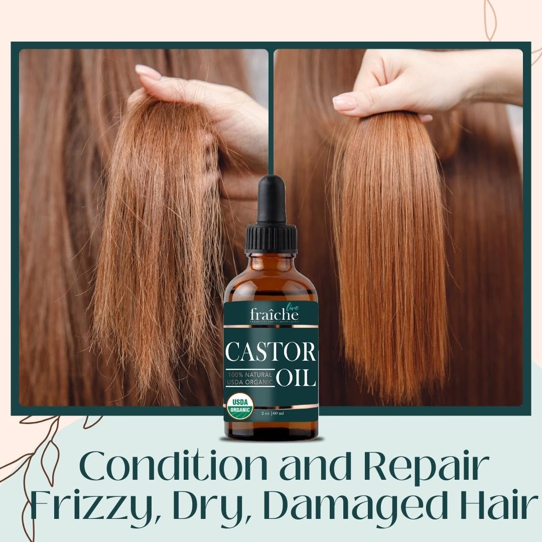 Live Fraiche Organic Castor Oil Lash & Brow Serum – 100% Pure Cold-Pressed, Hexane-Free Hair Growth Oil with Filled Mascara Tube, 2oz Bottle