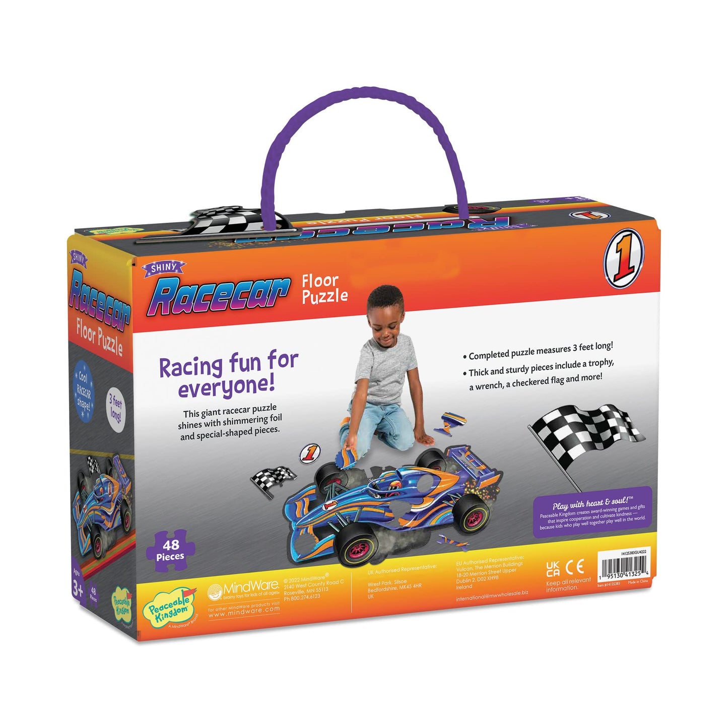 Peaceable Kingdom Giant Floor Puzzles with Uniquely Fun Shaped Pieces for Kids Ages 3+ Gifts for Boys and Girls - Racecar