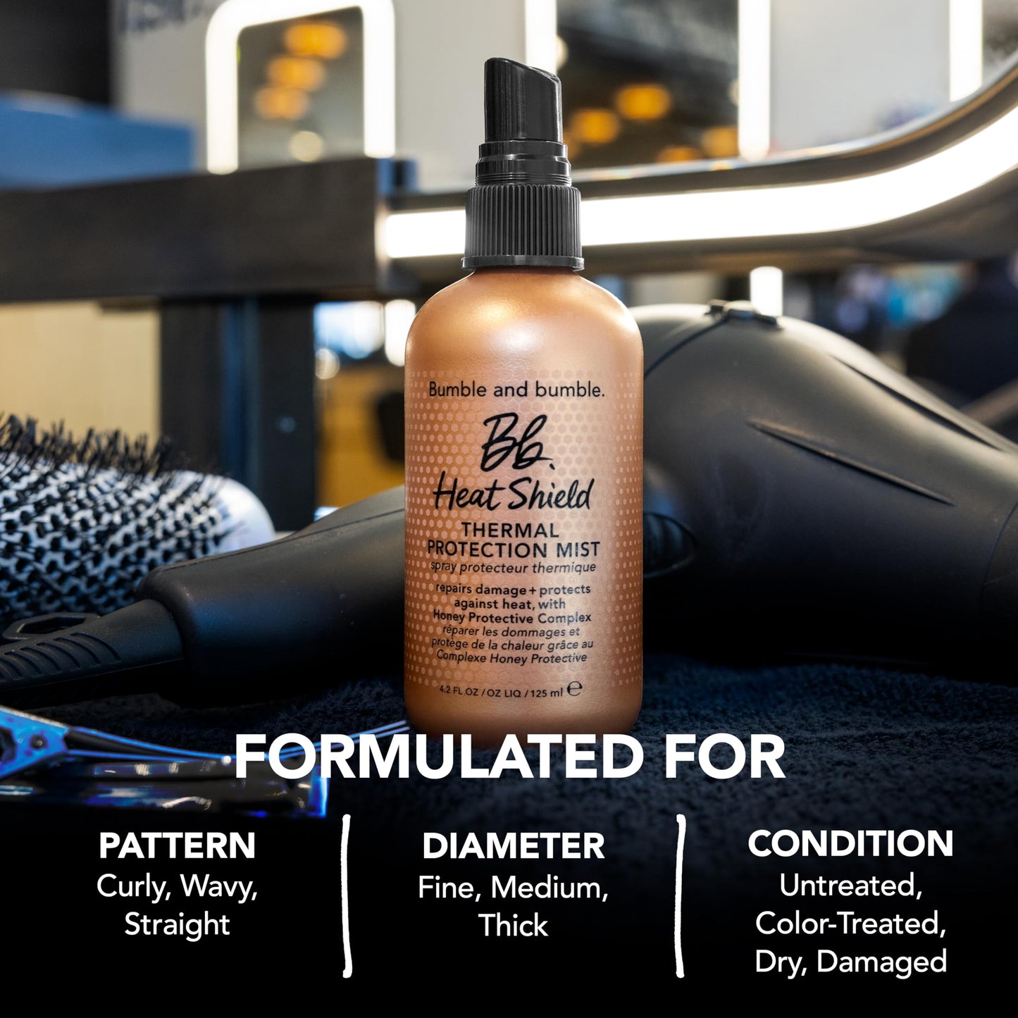 Bumble and bumble Heat Shield Thermal Protection Mist | Frizz Control & Damage Repair | Heat Protectant Spray for All Hair Types, Travel Size 2 Fl Oz