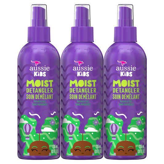 Aussie Kids Moist Detangler Spray, Sulfate & Paraben Free, Moisturizing & Tangle-Free Hair Care for Kids, Cruelty-Free, 8 Fl Oz Each, 3 Pack