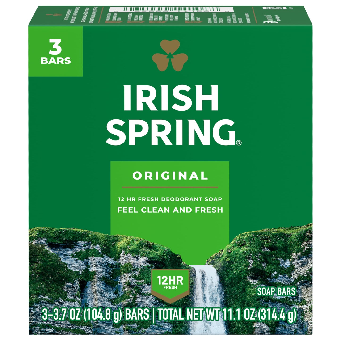 Irish Spring Men’s Original Clean Bar Soap, Fresh Scent 12H, Mild for Skin, 3.7 oz, 3 Bars – Pack of 8, Recyclable Carton