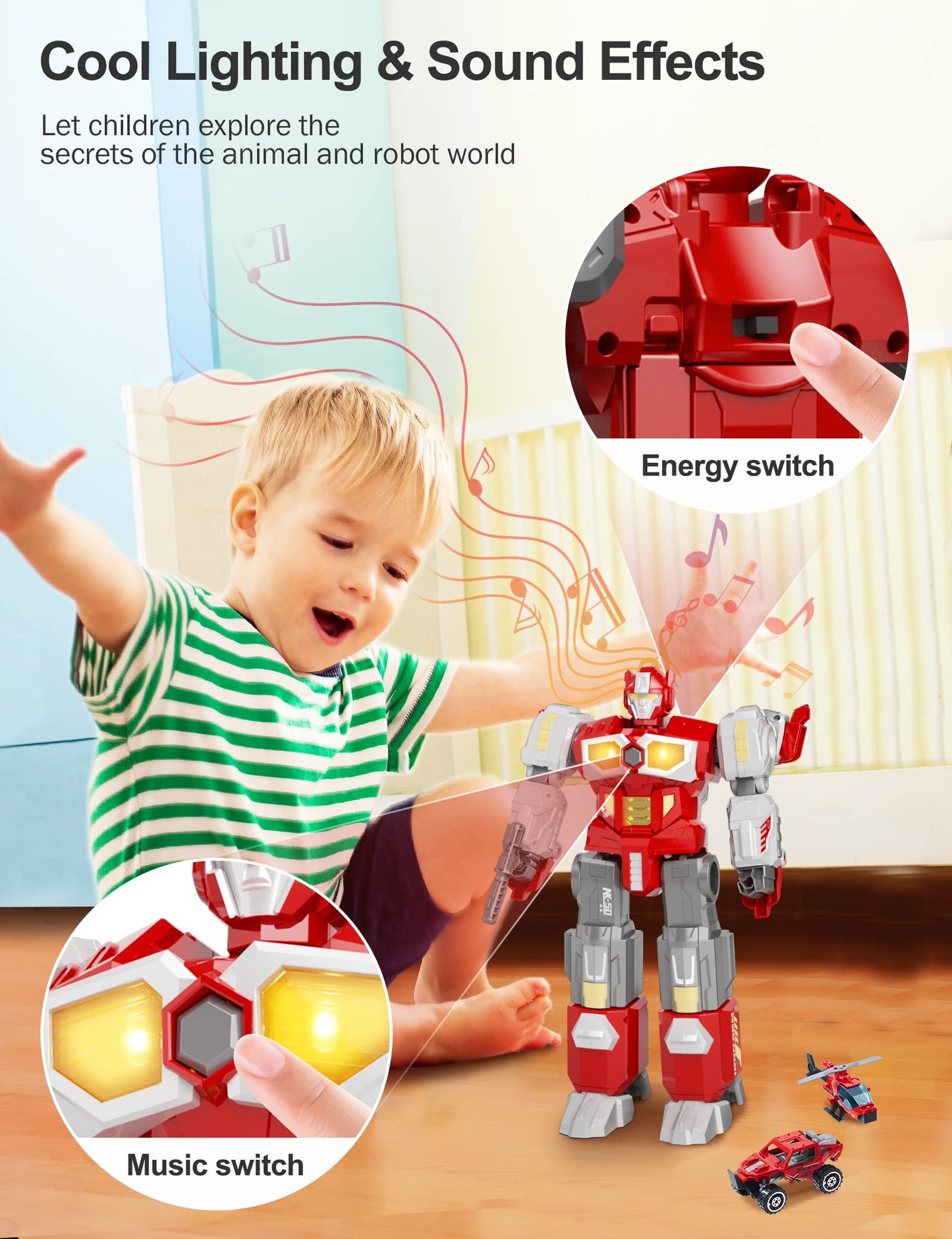 Transforming Dinosaur Robot Action Figures - Magnetic Assembling Animal & Robot Toys with Cars, Airplanes & Military Battle Guns for Kids