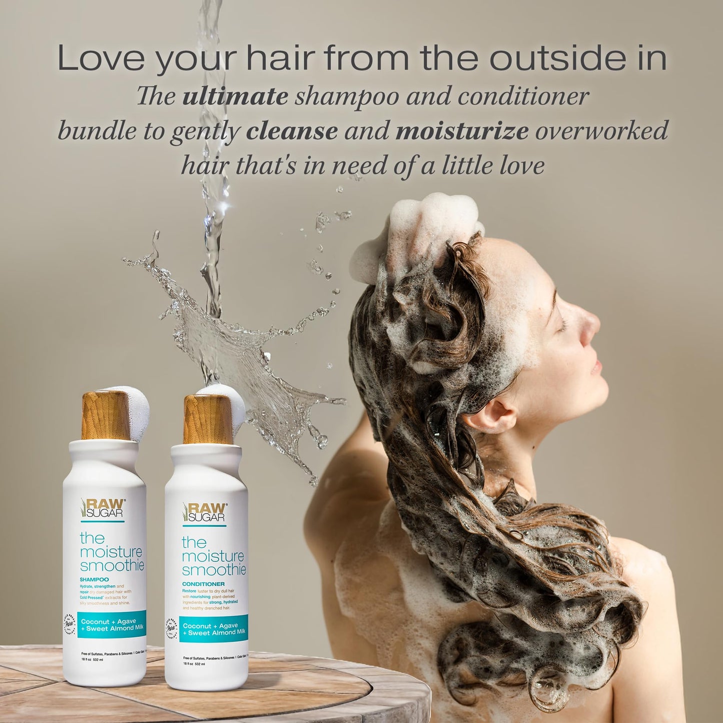 Raw Sugar Moisture Smoothie Shampoo & Conditioner with Coconut Oil, Agave & Sweet Almond Milk | Hydrates & Nourishes Dry Hair | Sulfate-Free
