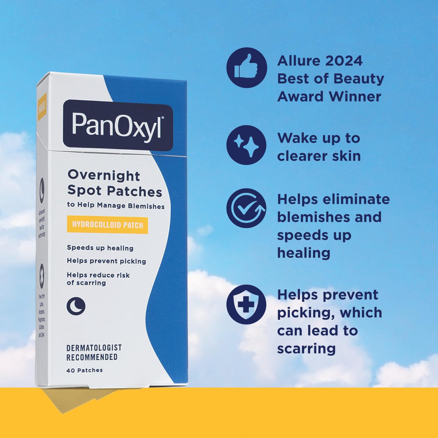 PanOxyl PM Overnight Spot Patches, Advanced Hydrocolloid Healing Technology, Fragrance Free, 40 Count Pack of 1