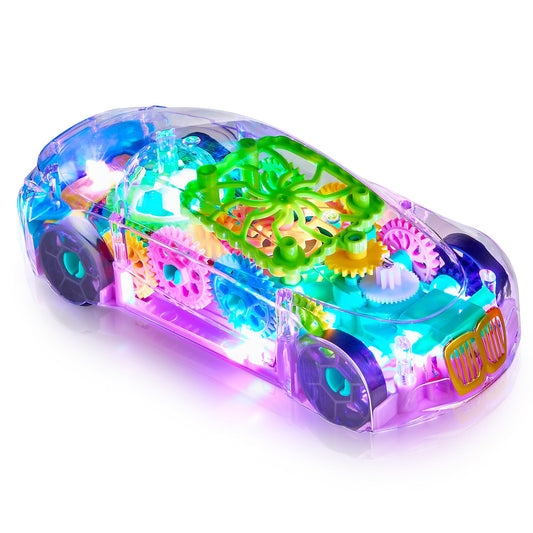 Playbees Light-Up Transparent Car Toy for Autistic Kids Ages 3-5 | Sensory Bump & Go Toy with Music & LED Effects, Toddler Gift