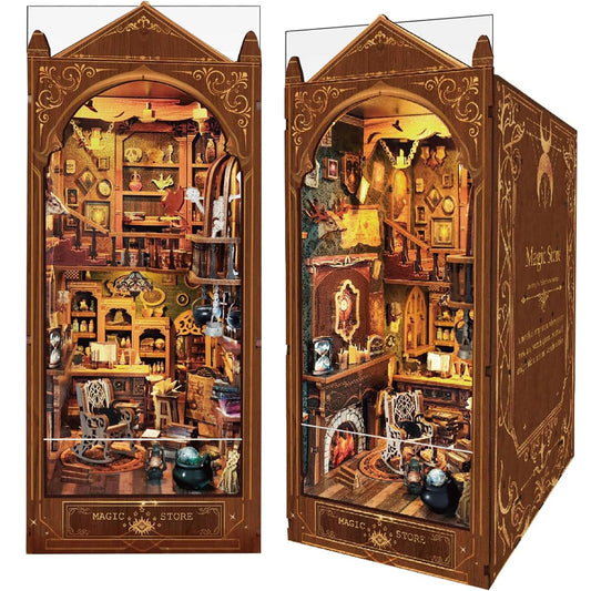 Book Nook Kit, Magic Store Dollhouse Booknook Bookshelf Insert Decor Alley DIY Miniature House Kit with Led Light Crafts for Adults and Teens to Build-Creativity Model Gift