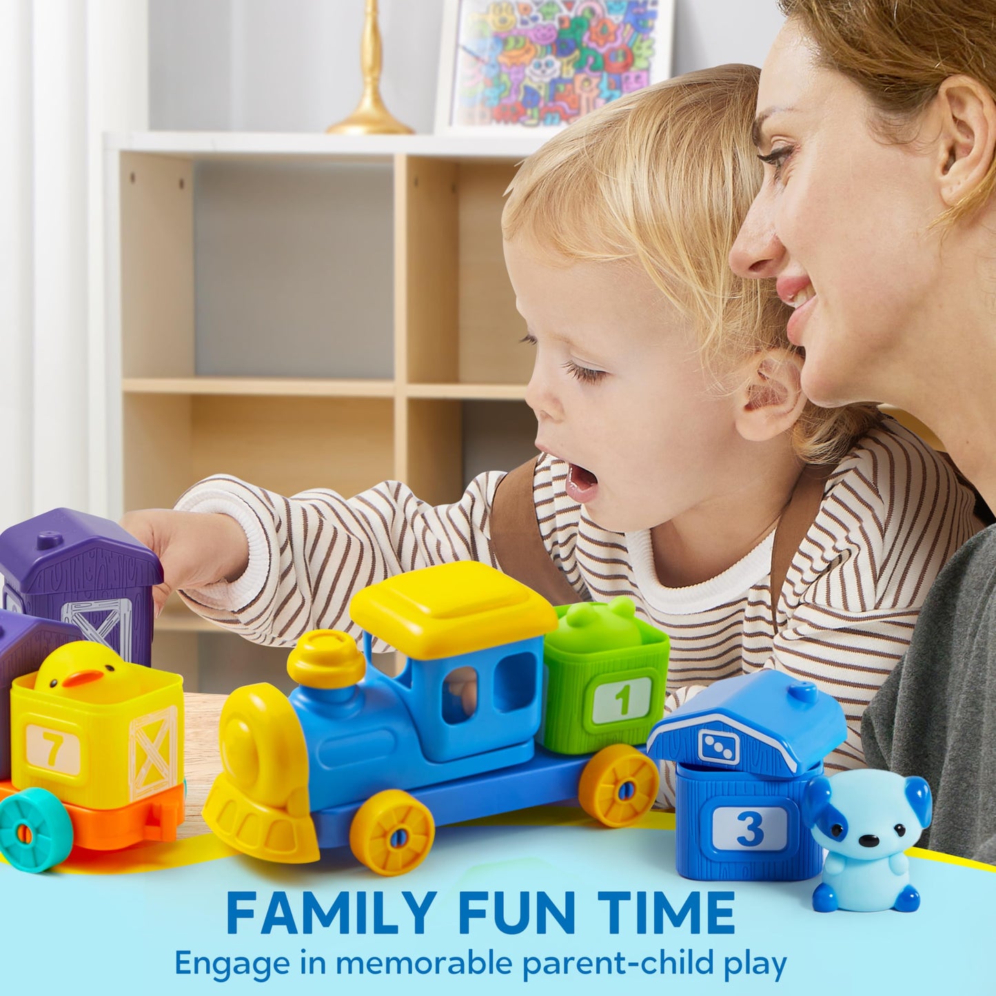 Montessori Farm Train Learning Toy for Toddlers 1-3, Counting, Matching & Sorting with 9 Animals & Farmer – Birthday, Easter, Christmas Gift