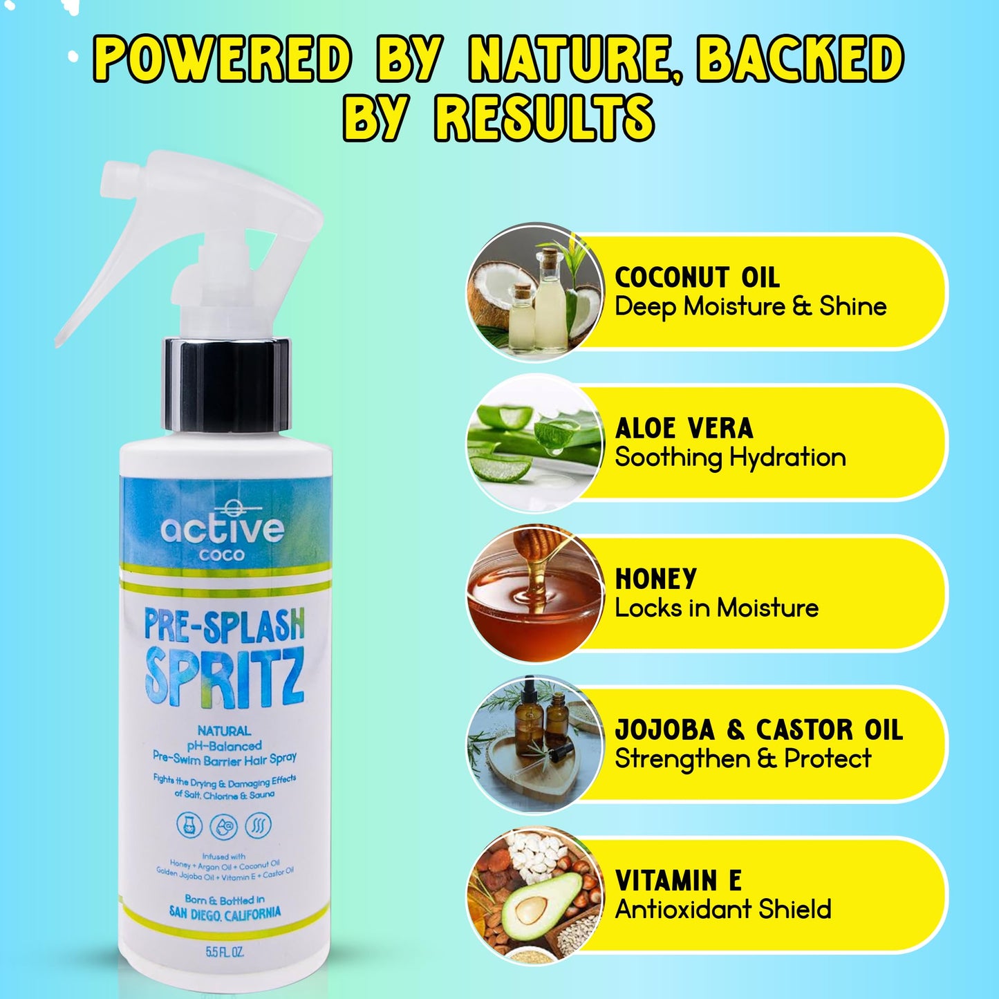 Active COCO Pre Swim Hair Protection Spray | Shields from Chlorine, Salt & Heat | Coconut Oil, Jojoba, Aloe & Vitamin E | pH Balanced, Made in USA
