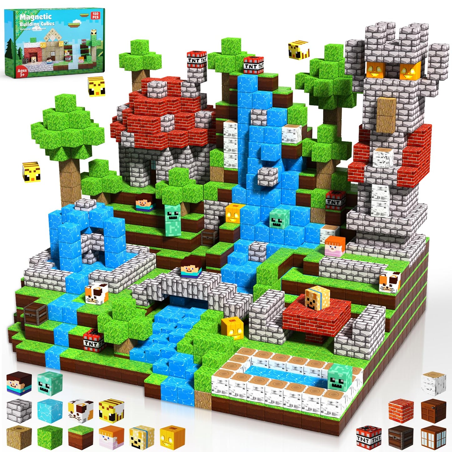 ToyUnited 150PCS Magnetic Building Blocks Set – STEM Magnet Cubes, Forest World Construction Toy for Kids Ages 3-8, Birthday & Easter Gift