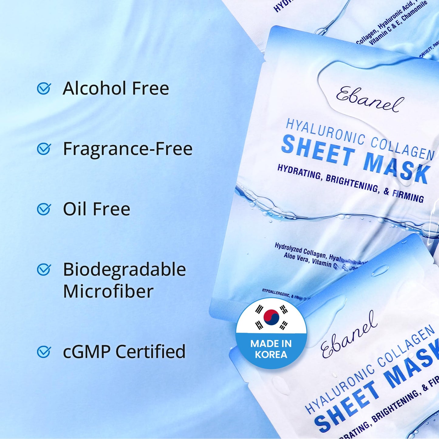Ebanel 10-Pack Collagen Sheet Masks – Hyaluronic Acid, Vitamin C, Peptides & Aloe for Hydrating, Brightening, Firming & Anti-Aging