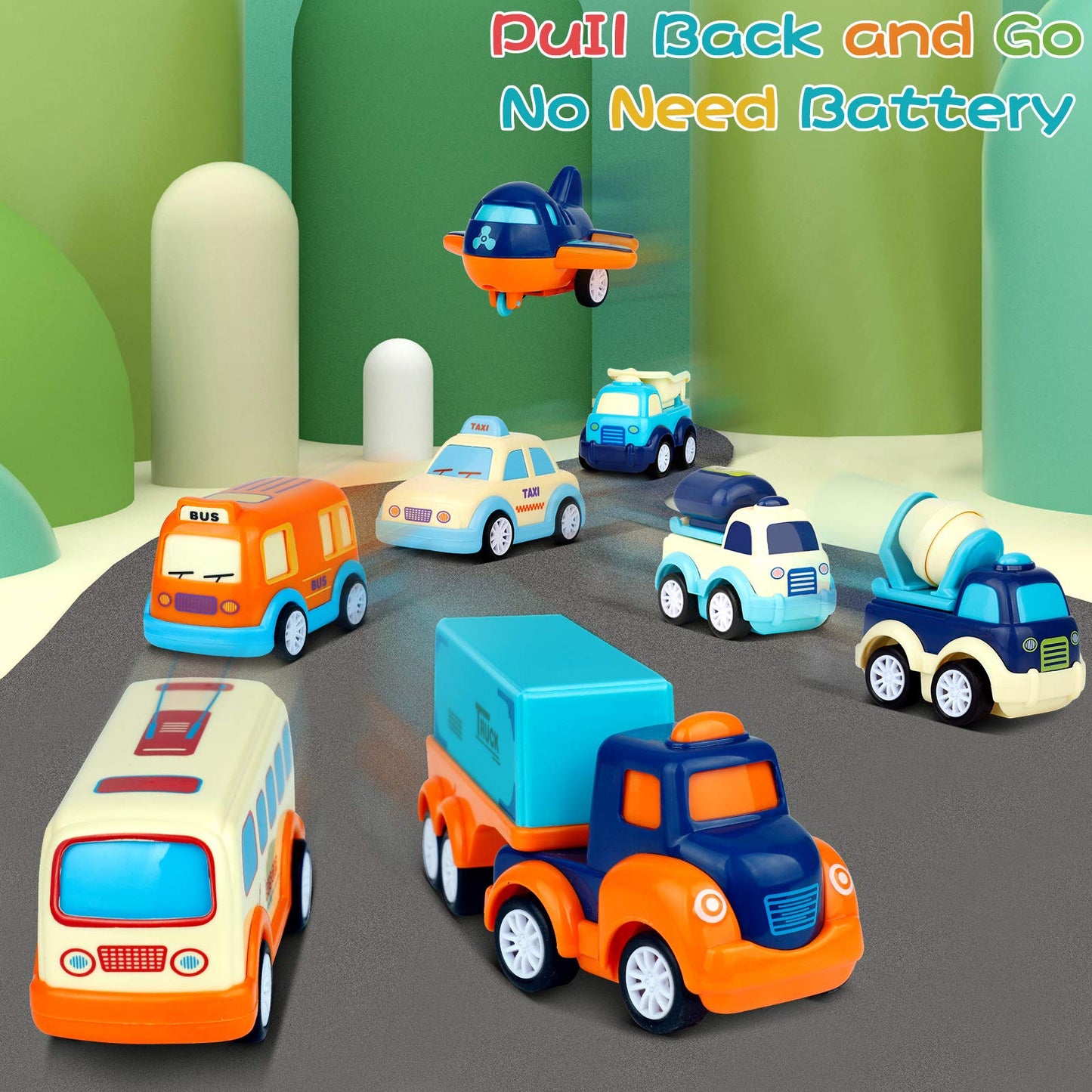 9-Pack Pull-Back Cars & Big Transport Truck Toy Set for Toddlers 2-5 Years, Sound & Light Carrier Truck with 8 Small Trucks, Kids Gift