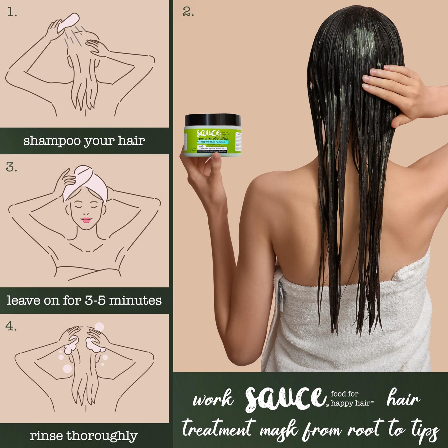 SAUCE BEAUTY Guacamole Whip Deep Conditioning Hair Mask w/ Avocado, Honey & Argan Oil – Restores Dry, Damaged & Frizzy Hair, 12 Fl Oz