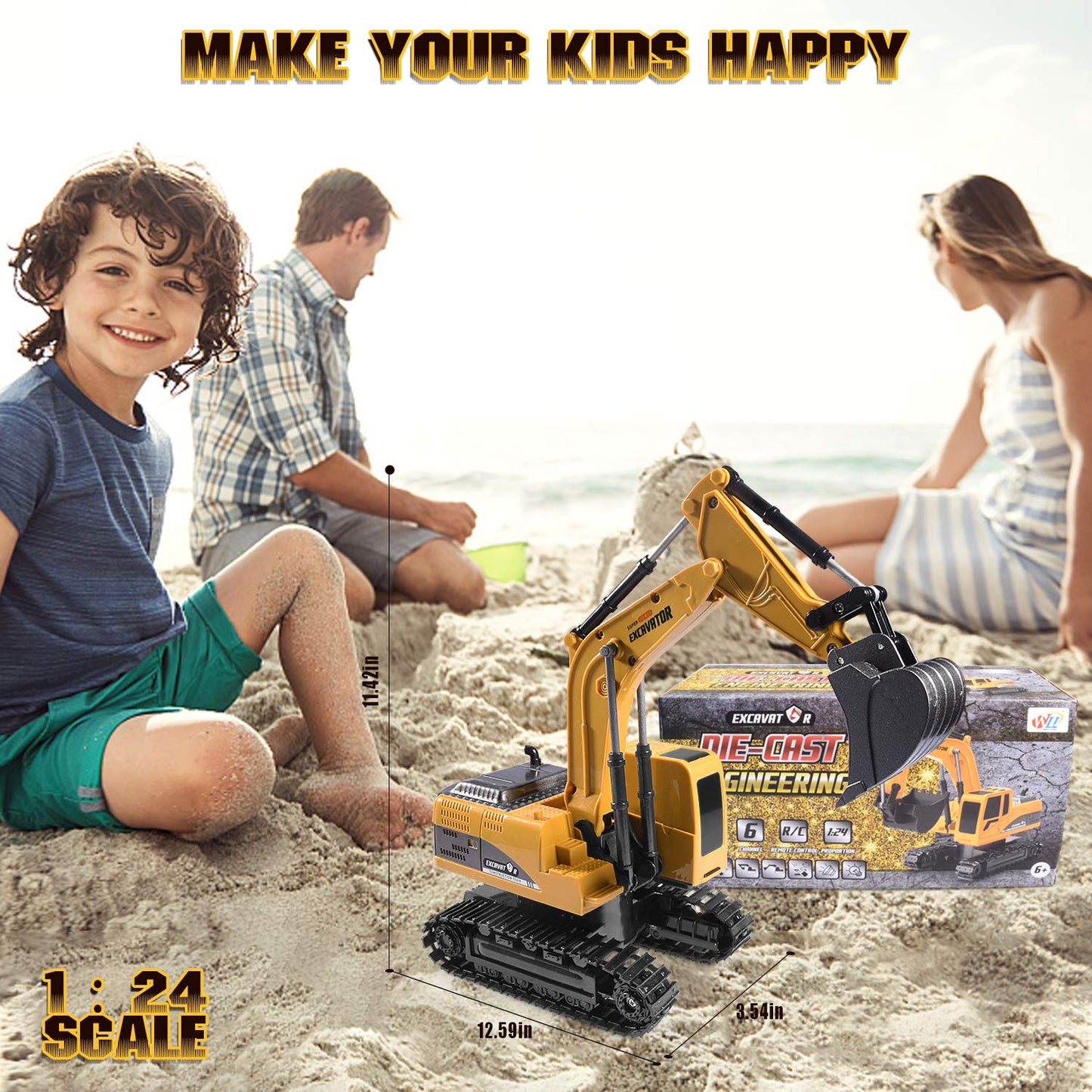 Onadrive Remote Control Excavator Toy – Rechargeable Hydraulic Digger Truck, Educational Engineering Toy for Kids Ages 3-8