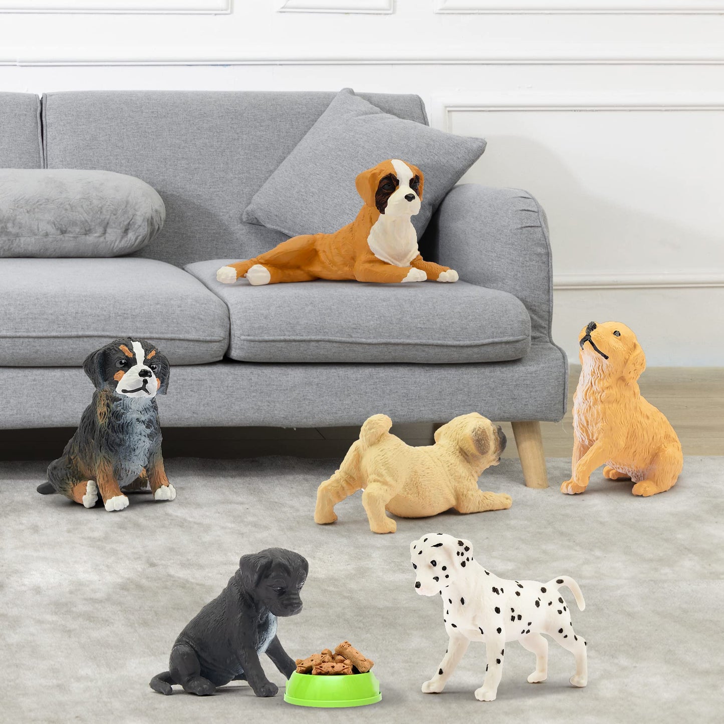 Toymany 12PCS Mini Dog Figurines Playset – Realistic Hand-Painted Plastic Puppies, Tiny Dog Toys, Cake Toppers for Kids & Toddlers