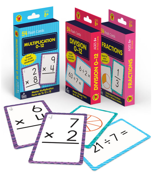 Carson Dellosa Math Flash Cards Set – Division, Fractions & Multiplication – 3rd Grade & Up, Fun Math Games for Kids Ages 8-12