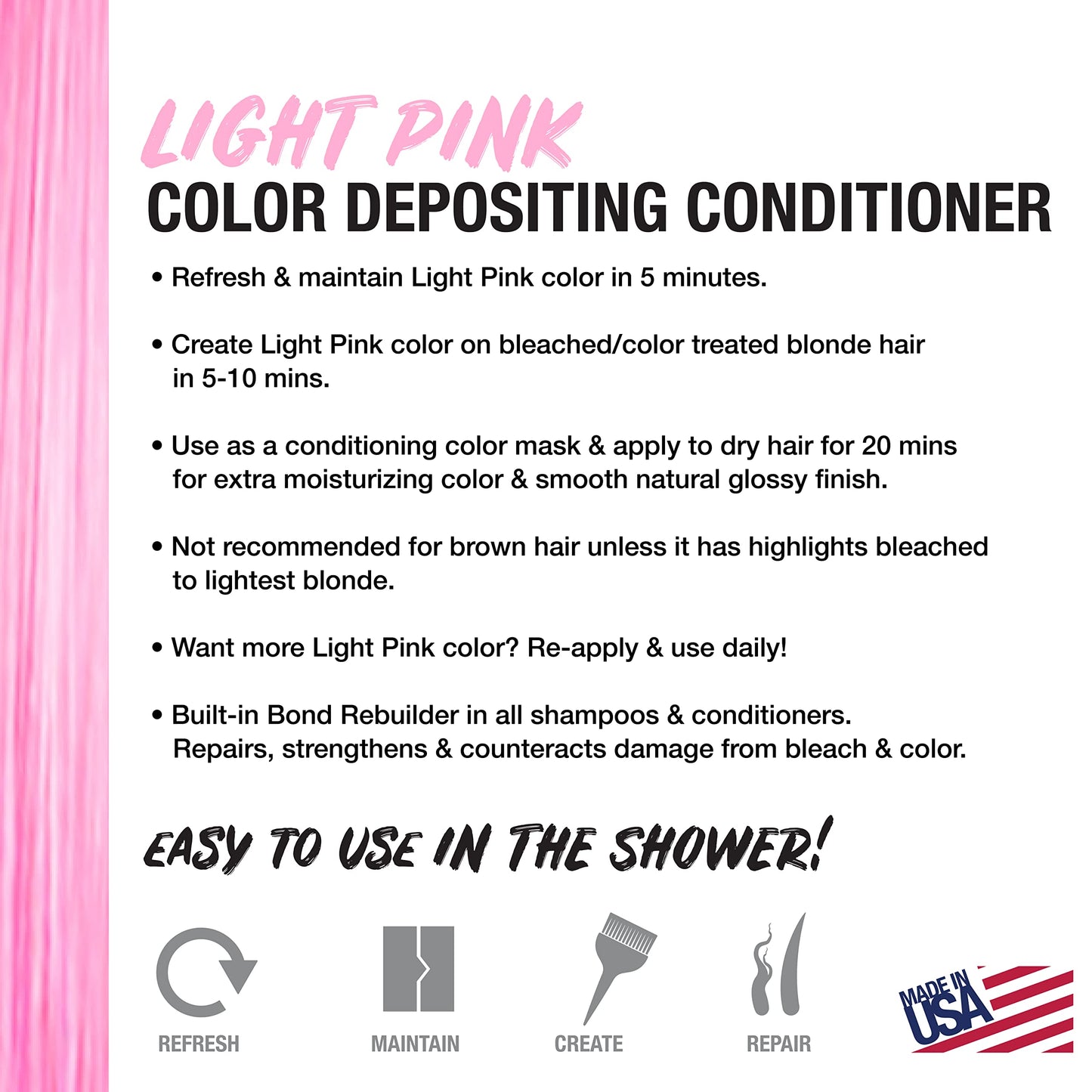 Light Pink Color Depositing Conditioner - Semi Permanent Hair Color with BondHeal Bond Rebuilder - Pink Hair Dye - Deep Conditioner Hair Mask 6.4 oz