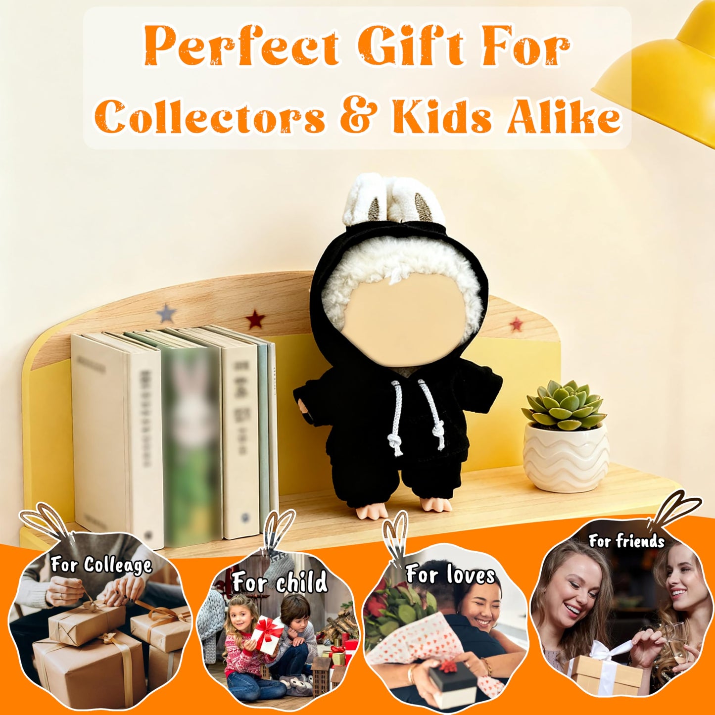 17cm Dolls Clothes Outfit Set for Doll - Casual Style Hoodies Clothing Set for Doll Dress Up, Black Set