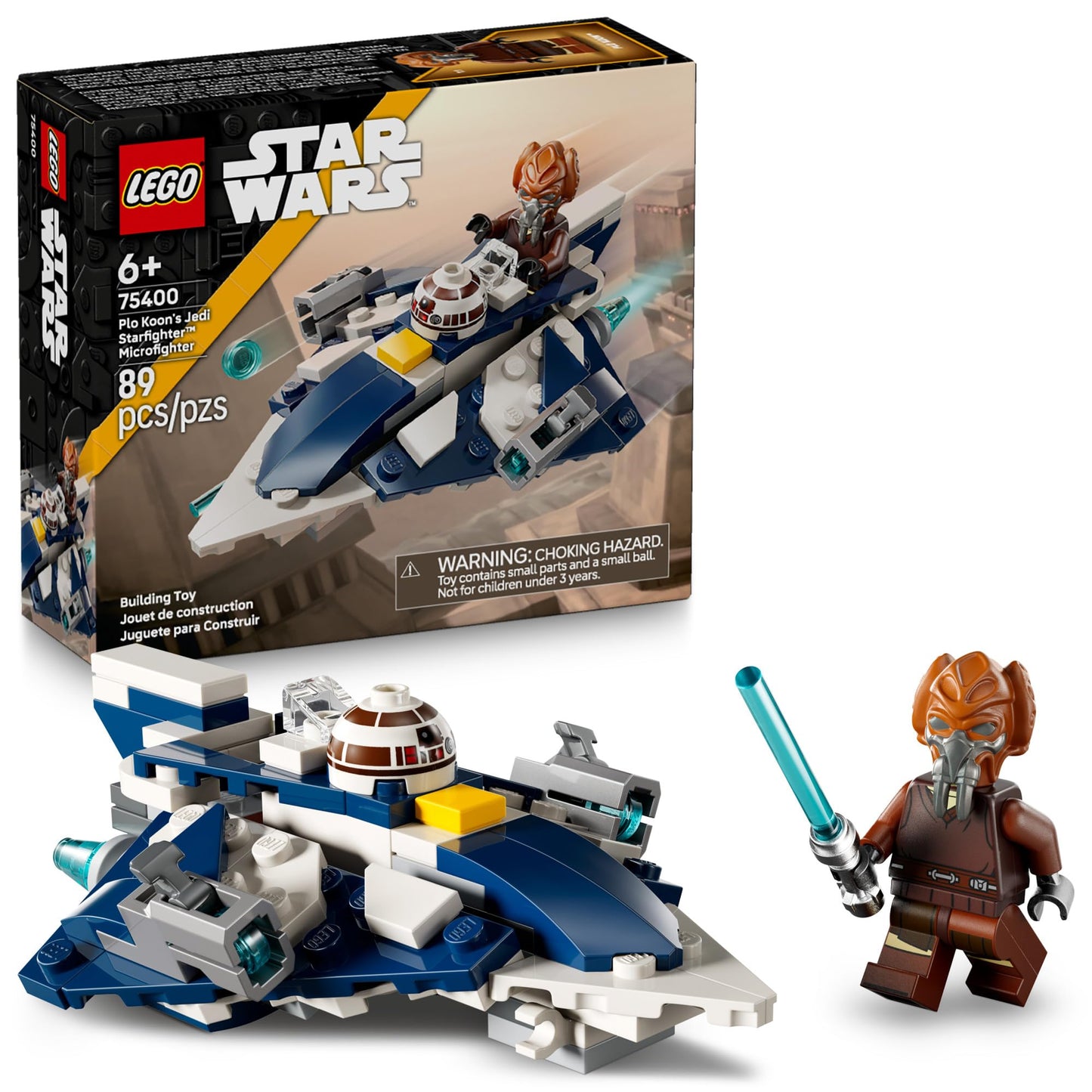 LEGO Star Wars Plo Koon’s Jedi Starfighter Microfighter Toy, Clone Wars Playset for Kids 6+, Pretend Play & Room Decor, 75400