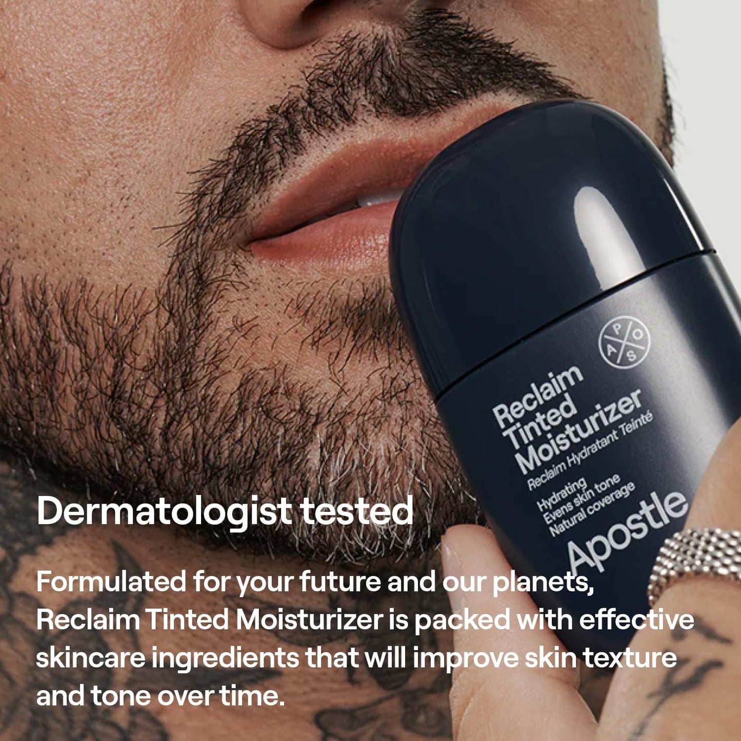 APOSTLE Reclaim Tinted Moisturizer for Men – Niacinamide, Vitamin E, Squalane, Hyaluronic Acid, Hydrates & Evens Skin Tone, 1 fl oz
