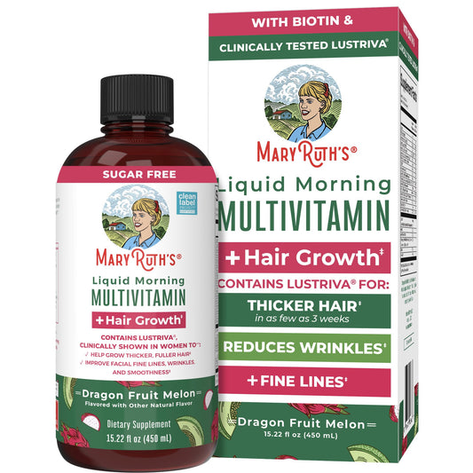 MaryRuth's Liquid Multivitamin + Hair Growth | Biotin 10000mcg | Lustriva Supplement for Thicker Hair & Smooth Skin | Clinically Tested | 15.22 Fl Oz