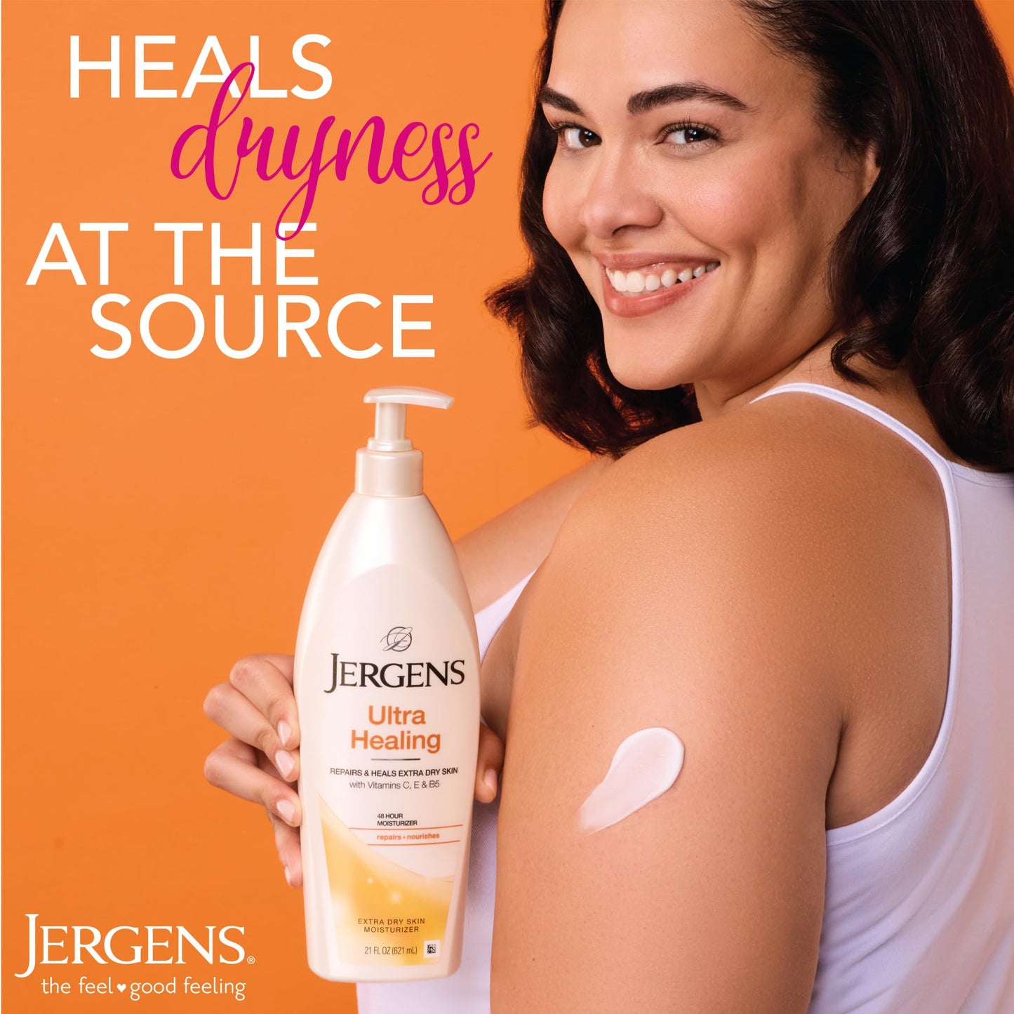 Jergens Ultra Healing Dry Skin Lotion – Hand & Body Moisturizer with Hydralucence, Vitamins C, E & B5 for Extra Dry Skin, 32oz/6.8 fl oz