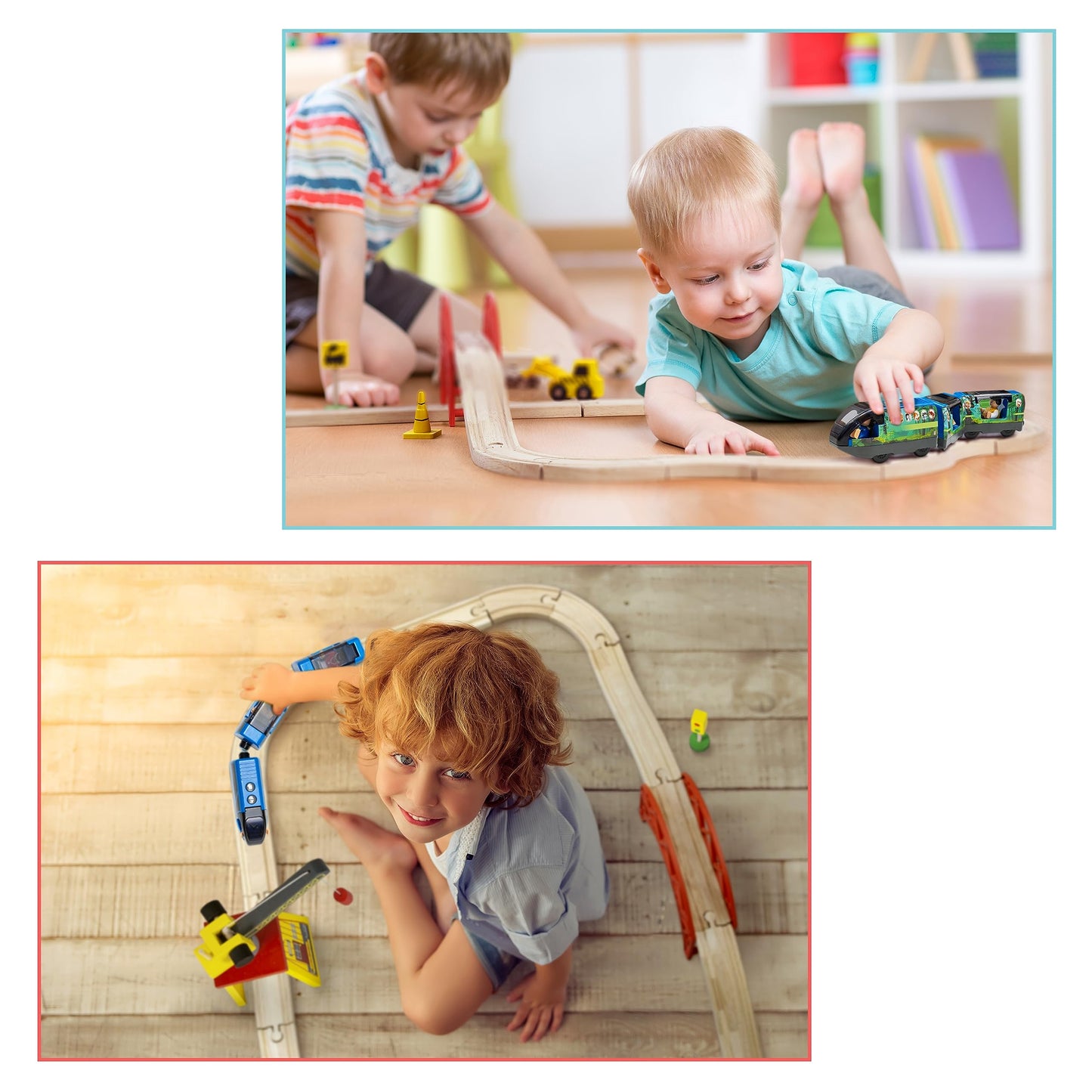KipiPol Battery Operated Action Locomotive Train for Wooden Tracks, Magnetic Engine Compatible with Thomas & Brio Sets, Kids Ages 3-5+