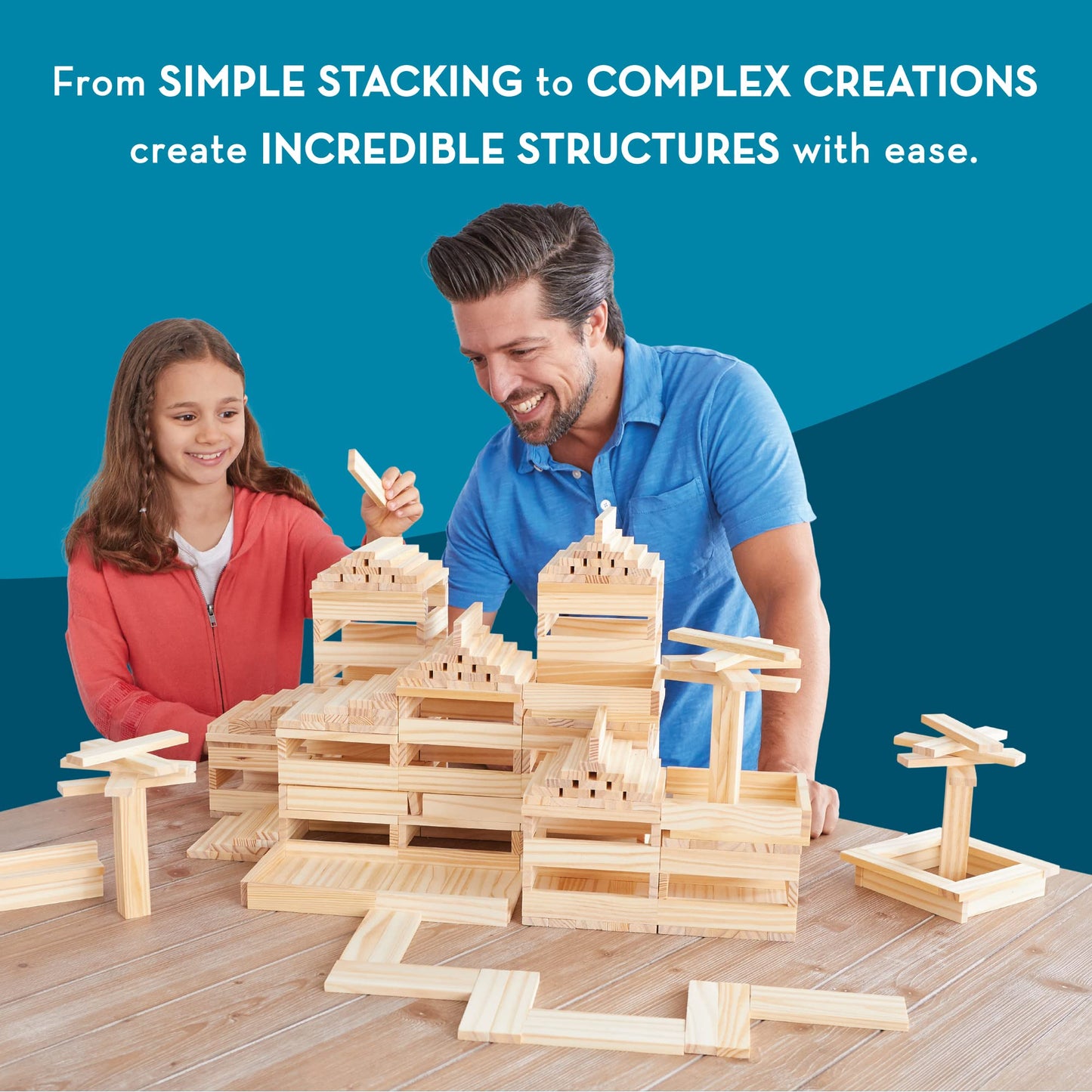 KEVA Structures 200 Wood Building Planks Set - Building Toy Includes 200 Wooden Blocks and Idea Book - Ages 5 and Up