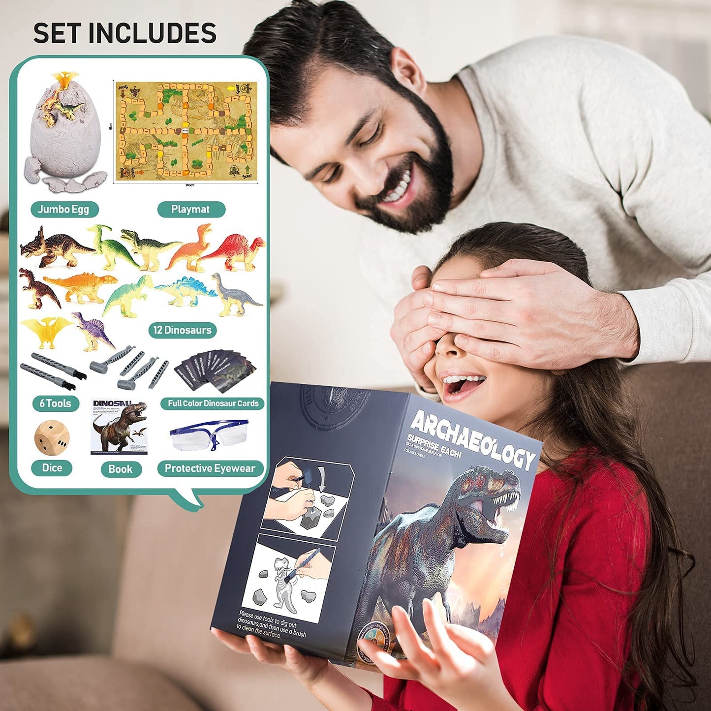 Woumserta Jumbo Dino Egg Dig Kit with 12 Dinosaur Toys – Excavation Playset for Kids 5-12, Birthday Gift for Boys & Girls