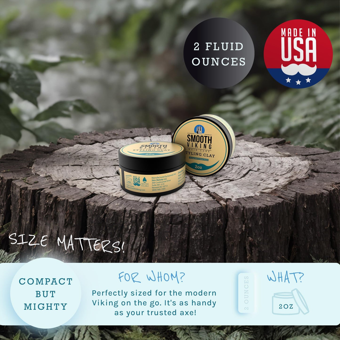 Smooth Viking Hair Clay for Men – Strong Hold, Matte Finish Styling Pomade & Hair Paste, 2oz, Made in USA