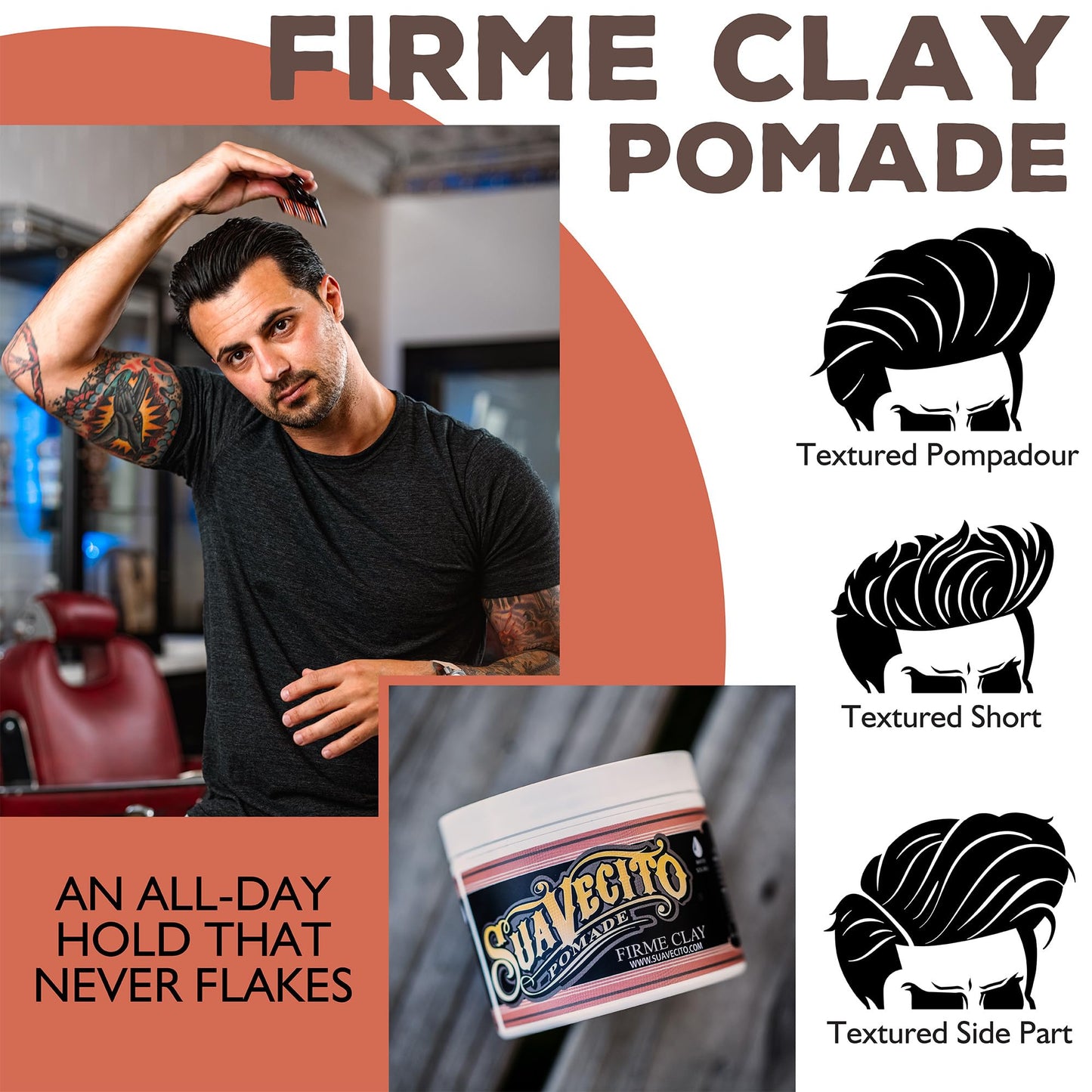Suavecito Pomade Firme Clay 4 oz, 1 Pack - Strong Hold For Men - Low Shine Matte Hair Pomade For Natural Texture Hairstyles