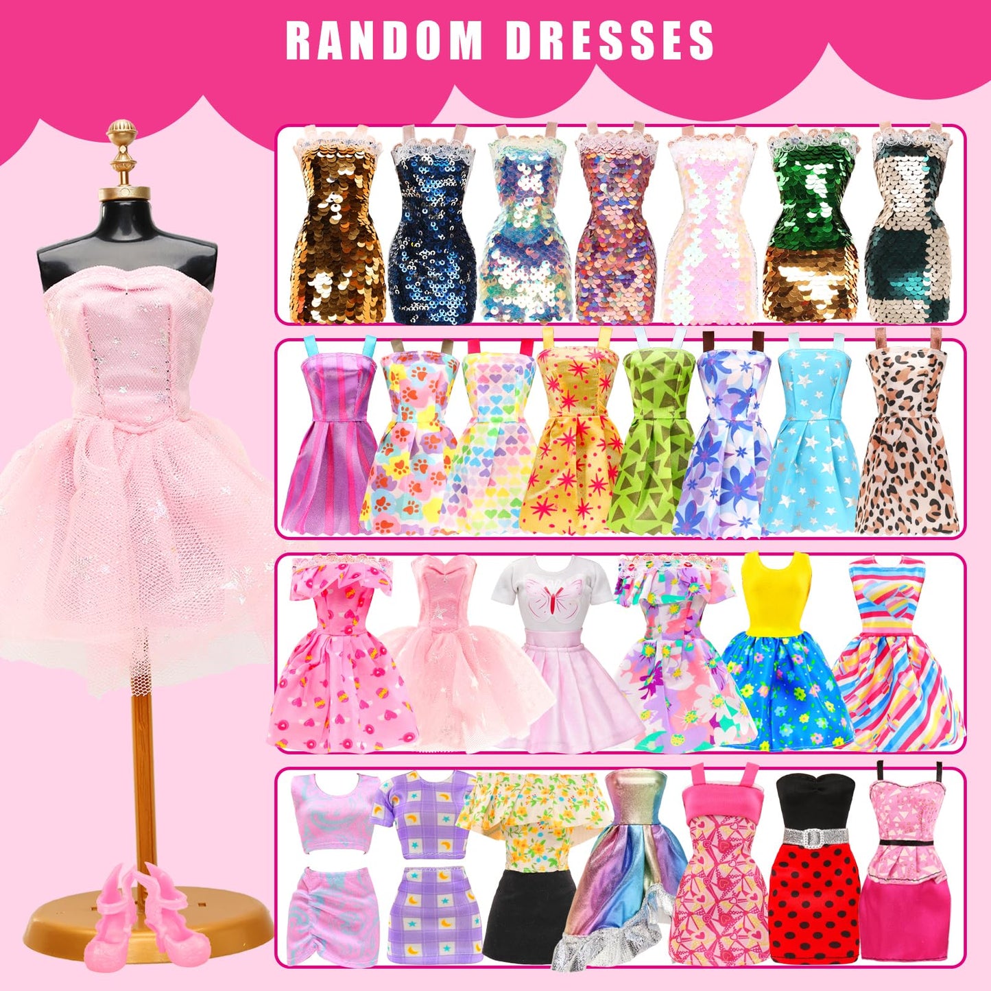 57-Piece Doll Clothes & Accessories Set for 11.5" Dolls – Dresses, Wedding Gowns, Tops, Pants, Shoes, Swimsuits & More