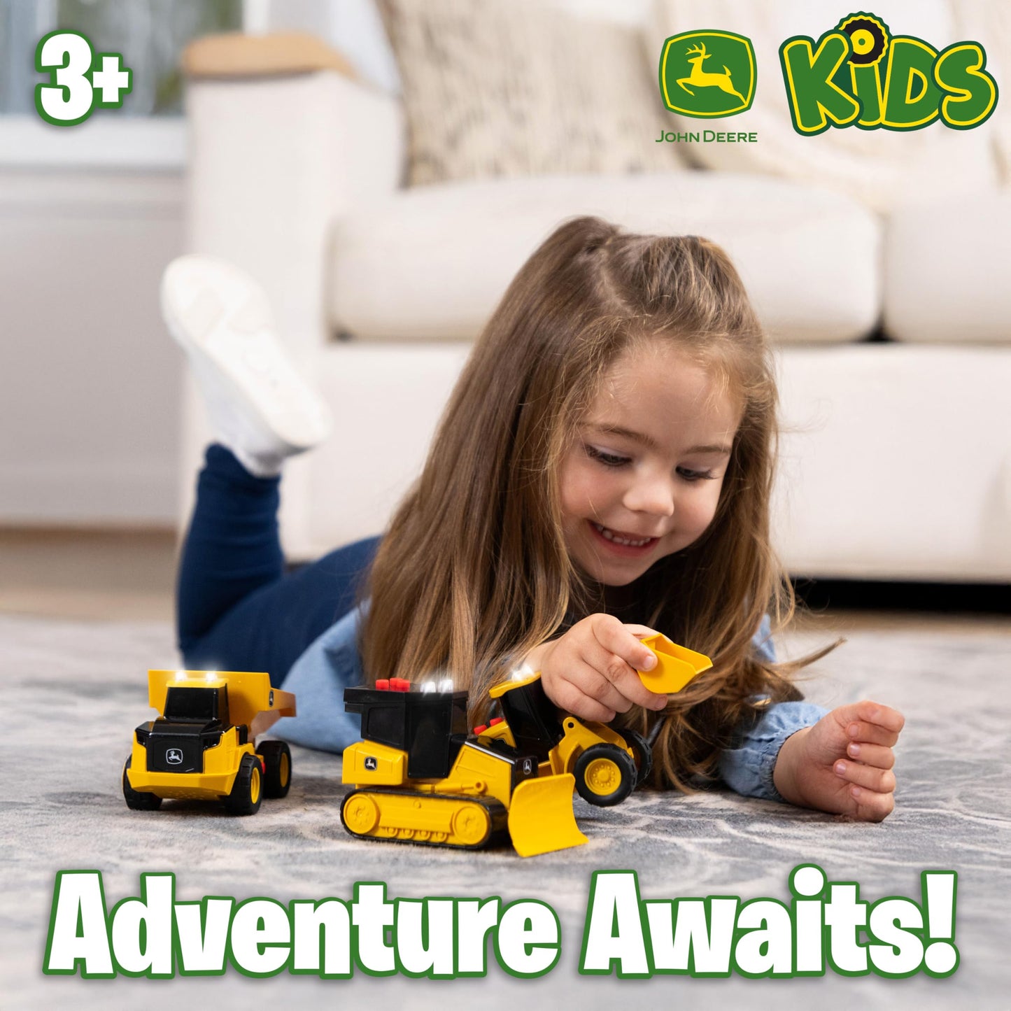 John Deere 3-Pack Set Realistic Lights and Sound 5" Farm Construction Vehicles