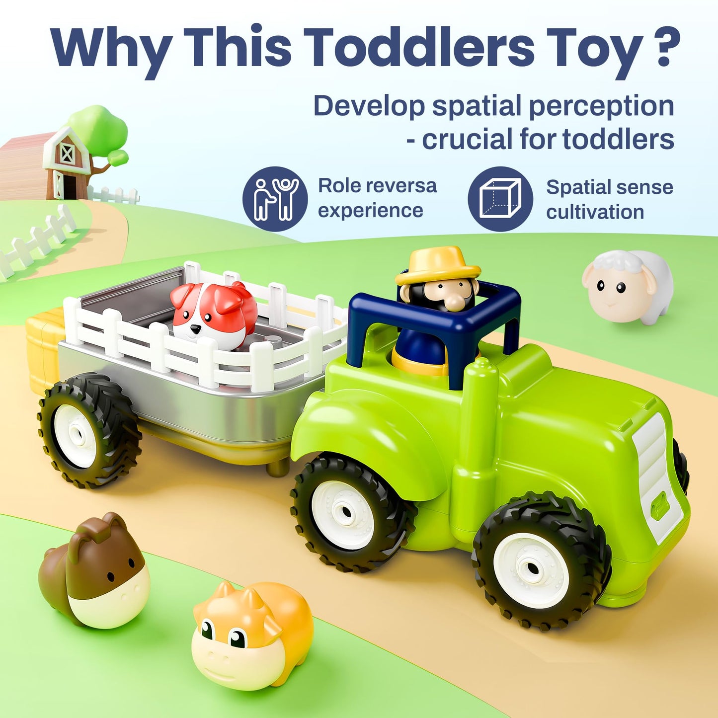 iPlay, iLearn Baby Farm Tractor Toy – Remote Control Truck with Music & Animal Trailer, Fun RC Toy for 18M-4 Year Old Boys & Girls, Easter Birthday Gift