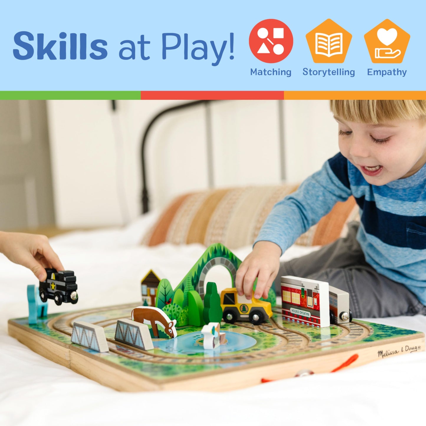 Melissa & Doug Take-Along Railroad Playset with Wooden Trains, Animals & Scenery, Preschool Learning Toy for Boys & Girls 3+, FSC Certified