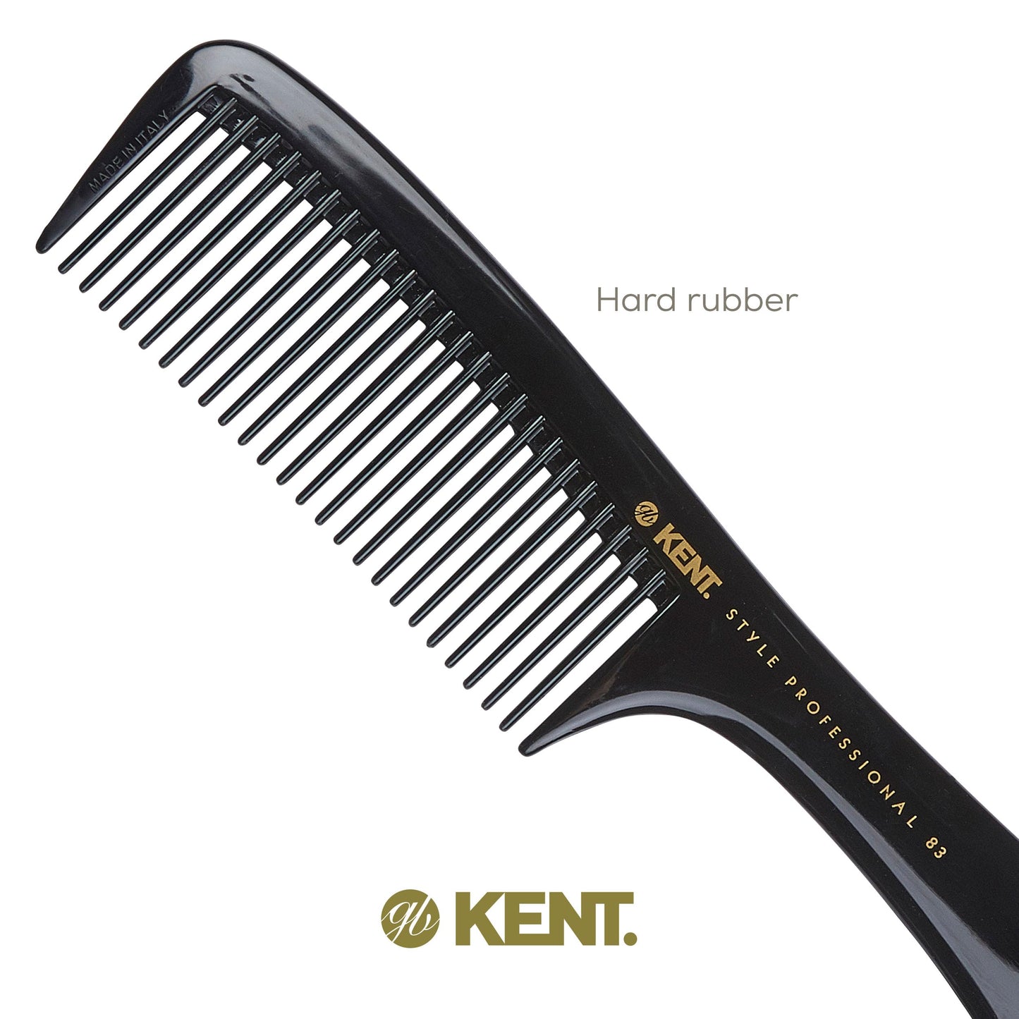 Kent SPC83 Black Salon-Style Barber Comb and Dressing Cutting Detangler with Wide Teeth - Professional Barber Wide Tooth Comb for Styling for Medium and Thick. Ergonomic Grip for Daily Use.