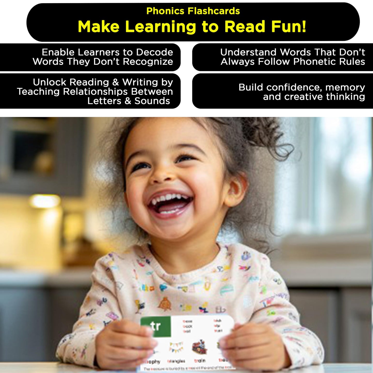 Phonics & Vocabulary Flash Cards – 1000+ Words, Prefixes, Suffixes, CVC, Games & Visuals – Ages 4–8, Pre-K to 3rd Grade