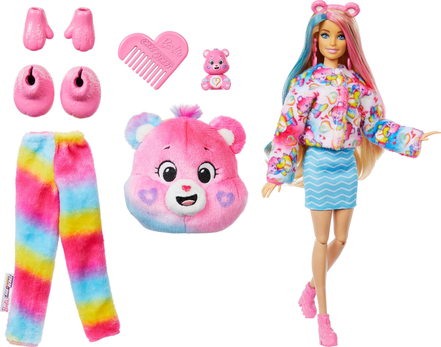 Barbie Cutie Reveal Care Bears Doll & Accessories, Series 2 Togetherness Bear with 10 Surprises Including Color Change & Mini Bear