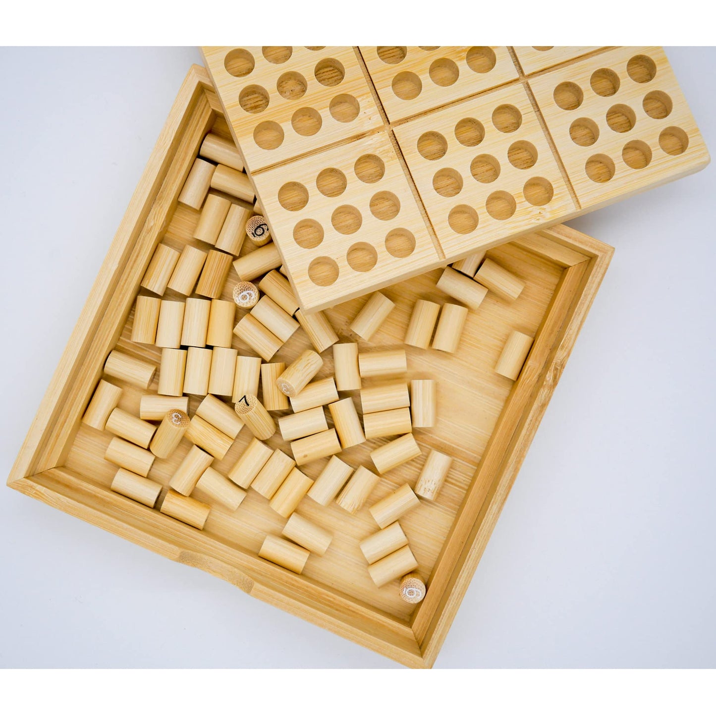 Project Genius Ecologicals Bamboo Sudoku – Eco-Friendly Puzzle Set with Numbered Pegs & 30-Puzzle Sudoku Booklet, Bamboo Game for Kids & Adults