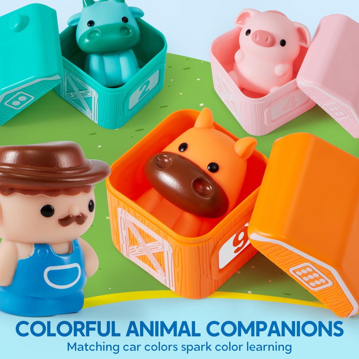 Montessori Farm Train Learning Toy for Toddlers 1-3, Counting, Matching & Sorting with 9 Animals & Farmer – Birthday, Easter, Christmas Gift