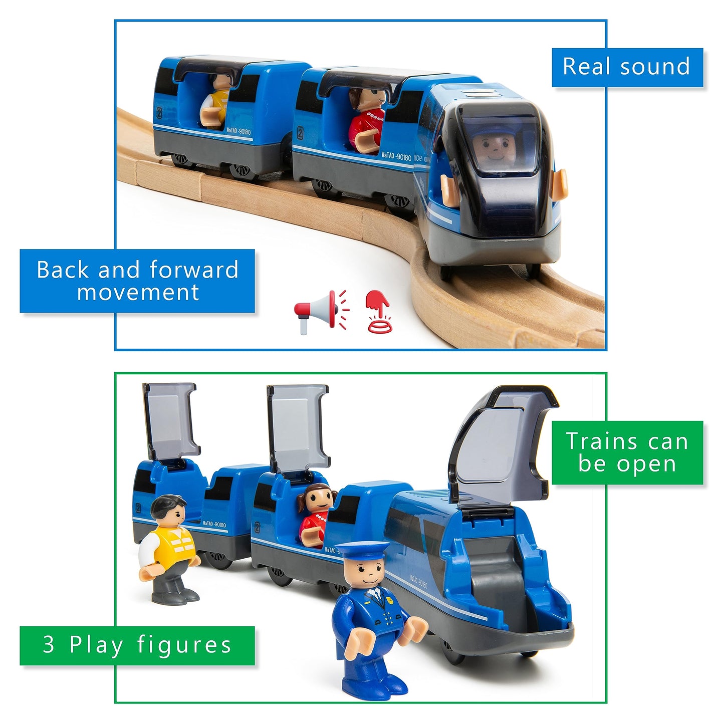 KipiPol Battery Operated Action Locomotive Train for Wooden Tracks, Magnetic Engine Compatible with Thomas & Brio Sets, Kids Ages 3-5+