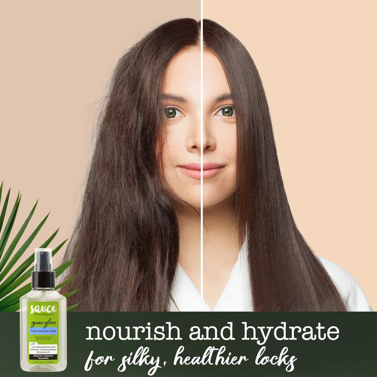 SAUCE BEAUTY Guac Hair Gloss 3 Fl Oz | High Shine Hair Serum with Jojoba Oil, Green Tea & Squalane | Smooth, Frizz Control & Vegan Formula