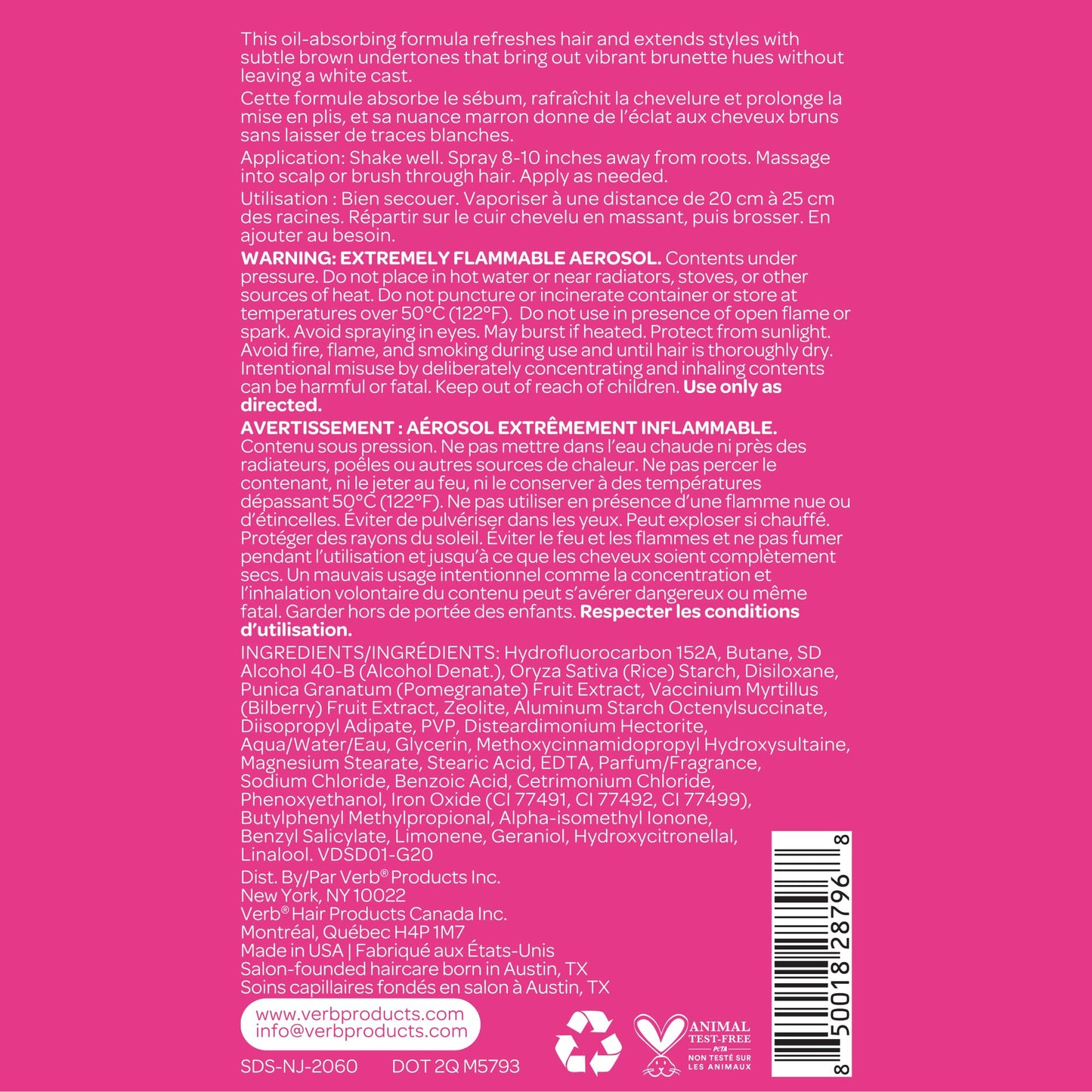 VERB Dry Shampoo for Dark Hair, 5 oz – Absorbs Oil, Refreshes & Extends Styles – Vegan Dry Shampoo Spray, No Parabens or Sulfates