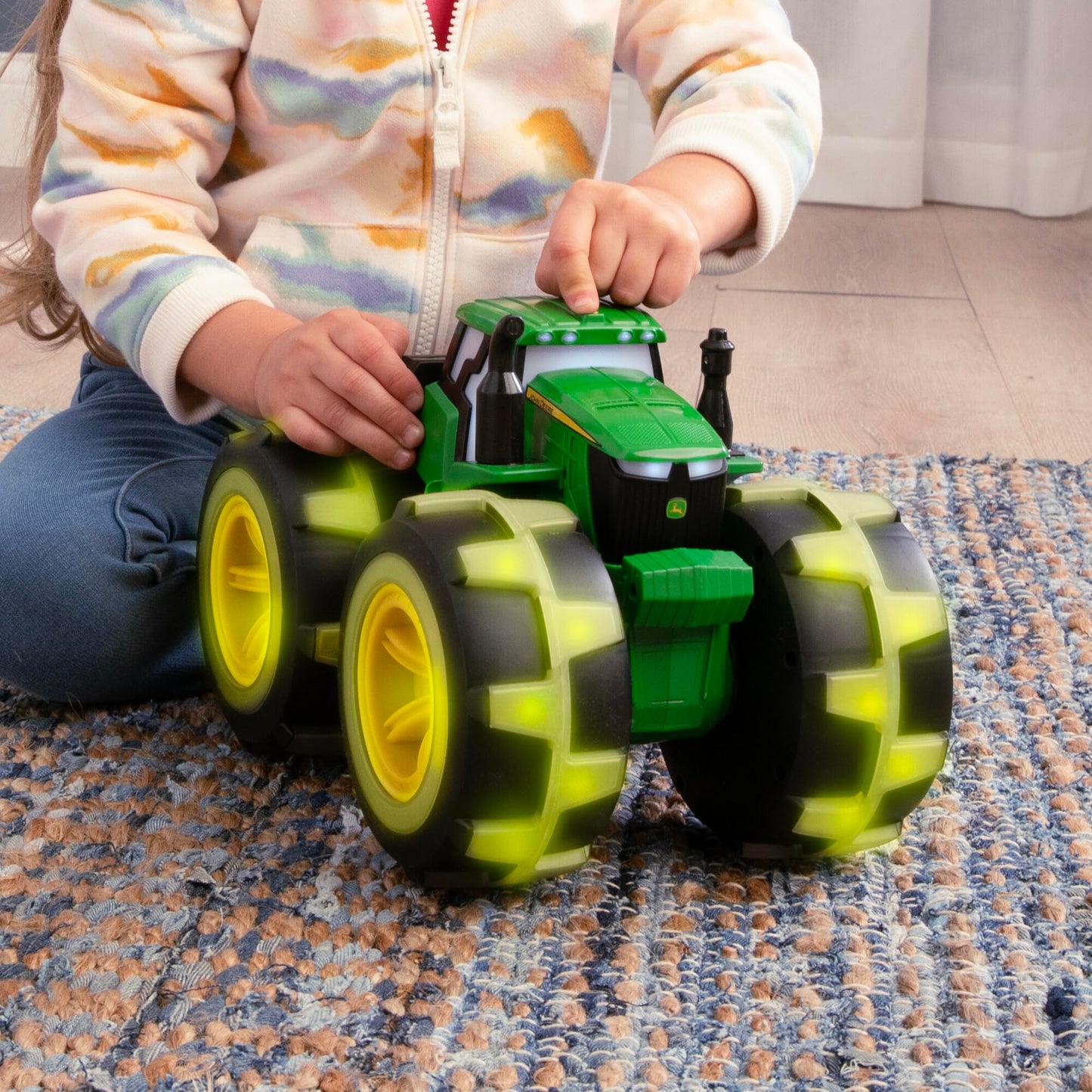 TOMY Monster Treads Lightning Wheels - Deluxe Rainbow Tractor - John Deere Tractor Toys - Light Up Monster Truck Toy with Rainbow Lights and Sounds - Ages 3 Years and Up