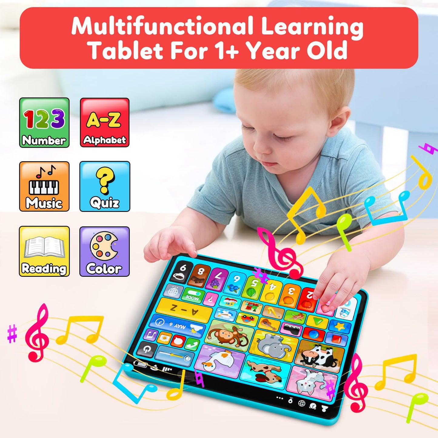 Peacurh Trilingual Learning Toy Tablet with Music & Sounds – Montessori Speech & Musical Therapy Toy for Babies & Toddlers 12-36 Months