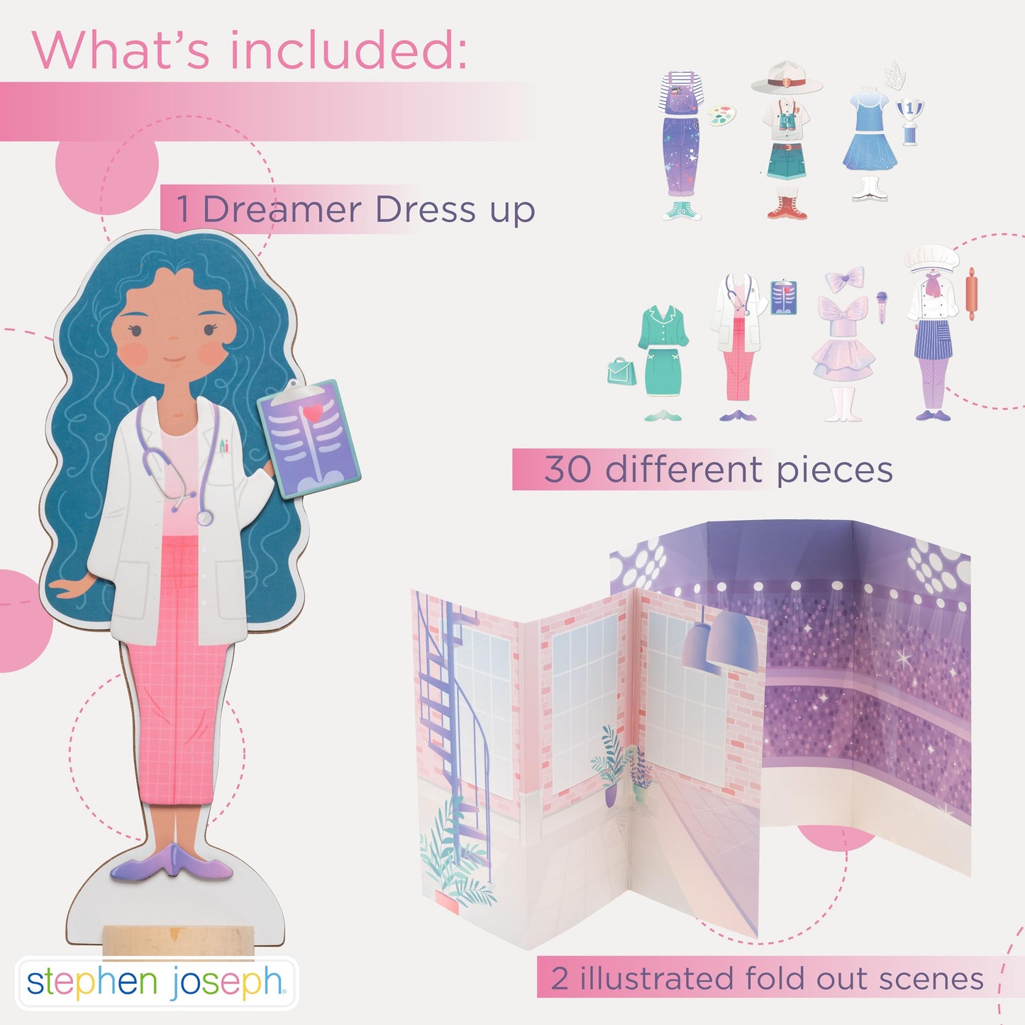 Stephen Joseph Magnetic Dress-Up Dolls 30pc Travel Play Set – Pretend Play for Kids Ages 3-5, Portable Magnetic Dress-Up Game