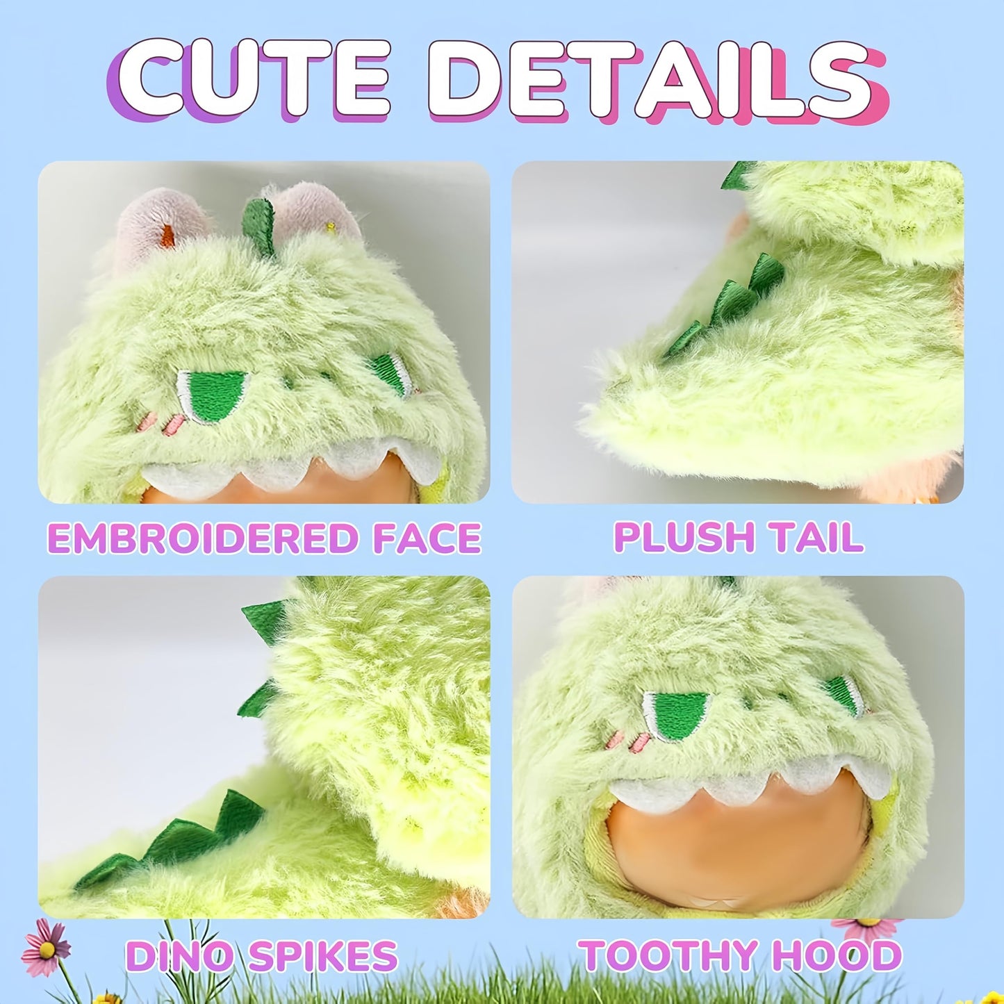 Jrelecs Dinosaur Doll Outfit for 17cm/6.7" Labubu Dolls – 2-Piece Hat & Clothing Set, Cute Stylish Clothes Accessories (Doll Not Included)